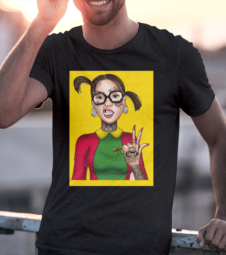 La Chilindrina La Toxica Tattoo Style Illustration Yellow Background T-Shirt