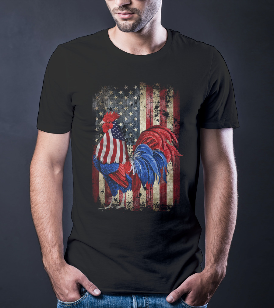 Dad Chicken Happy Independence Day American Flag Rooster T-Shirt