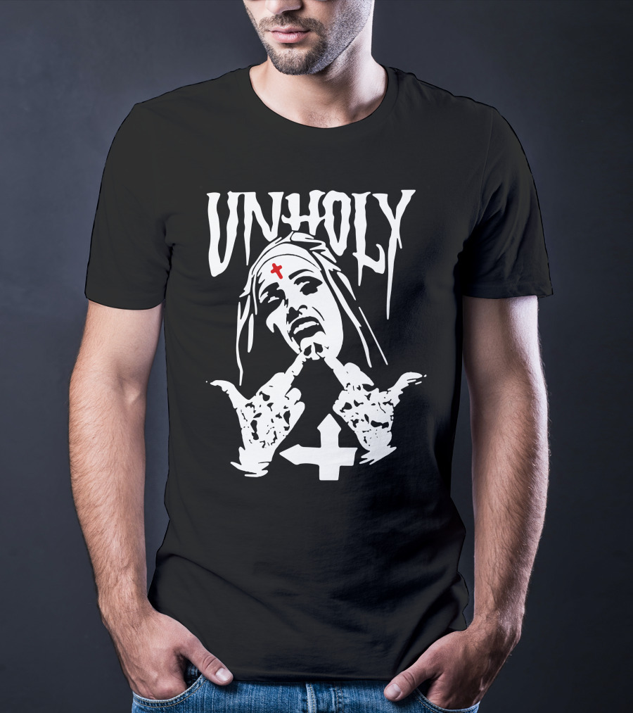 UNHOLY Inverted Cross Nun Middle Finger T-Shirt