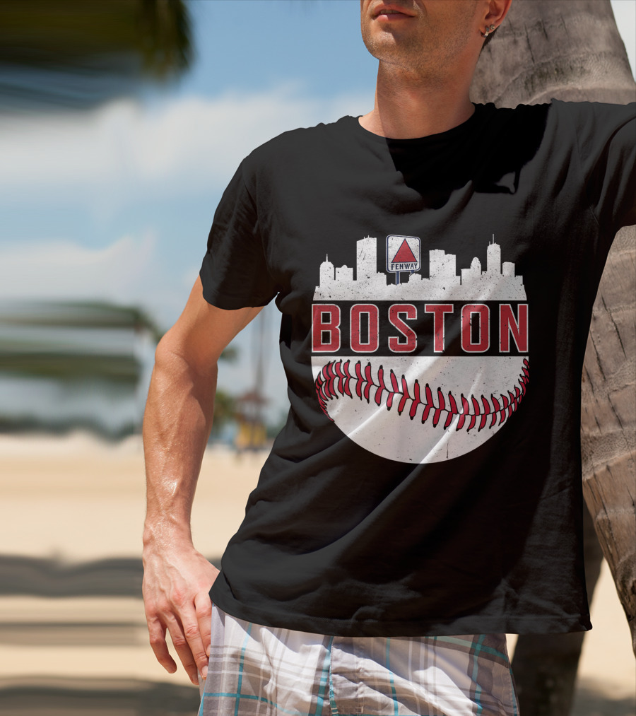 Boston Fenway Skyline Baseball Red Sox Novelty Massachusetts T-Shirt