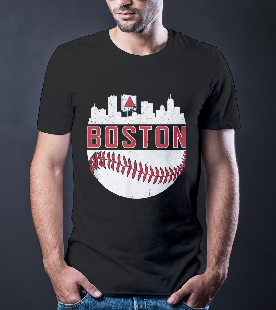 Boston Fenway Skyline Baseball Red Sox Novelty Massachusetts T-Shirt