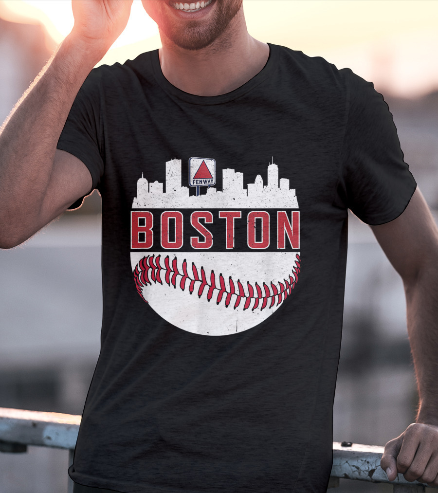 Boston Fenway Skyline Baseball Red Sox Novelty Massachusetts T-Shirt