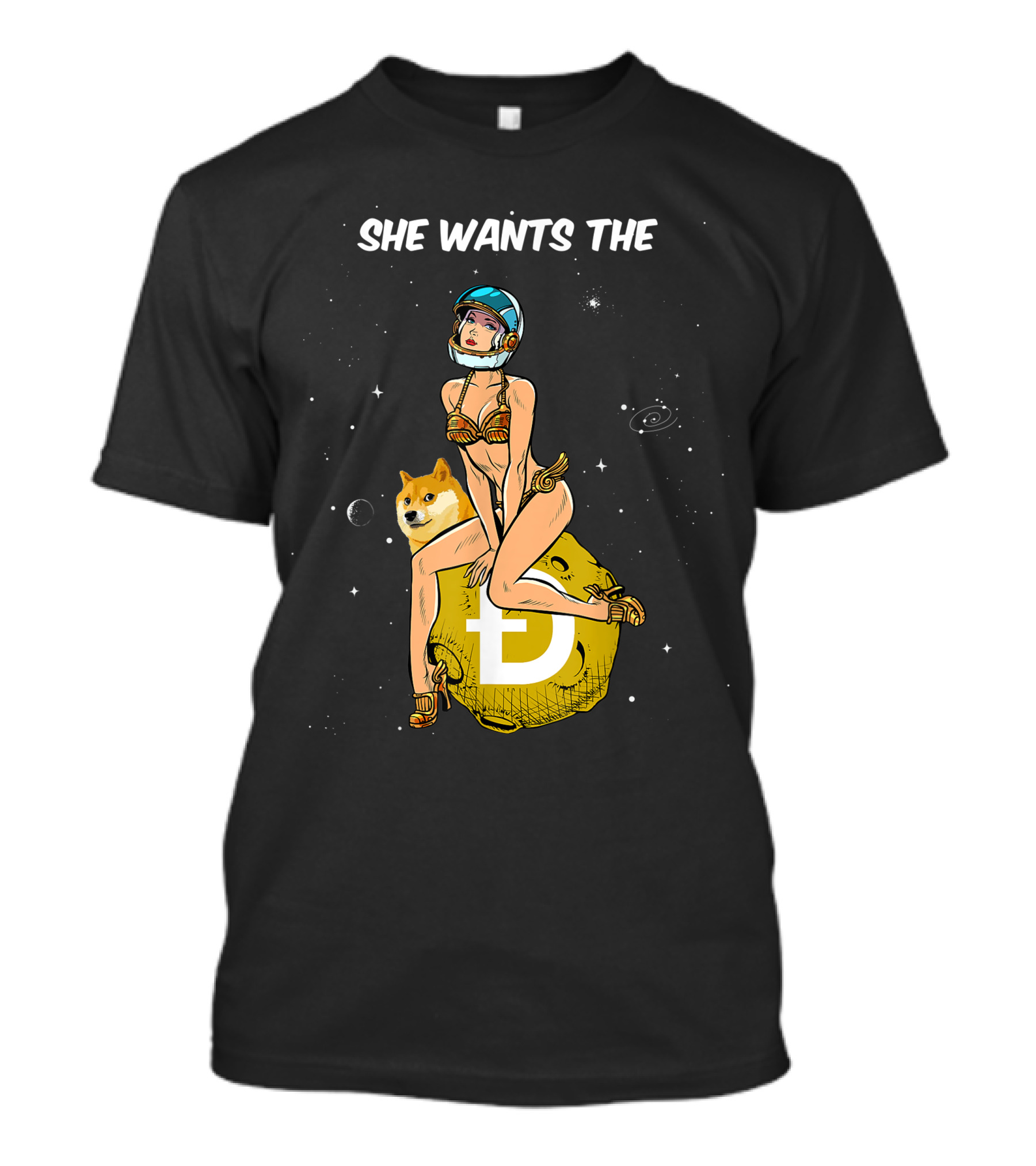 She Wants The Dogecoin Doge Crypto Moon Astronaut Space Girl T-Shirt