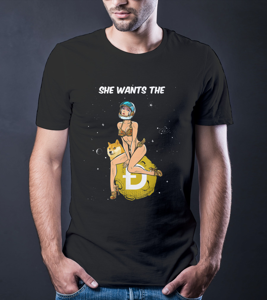 She Wants The Dogecoin Doge Crypto Moon Astronaut Space Girl T-Shirt