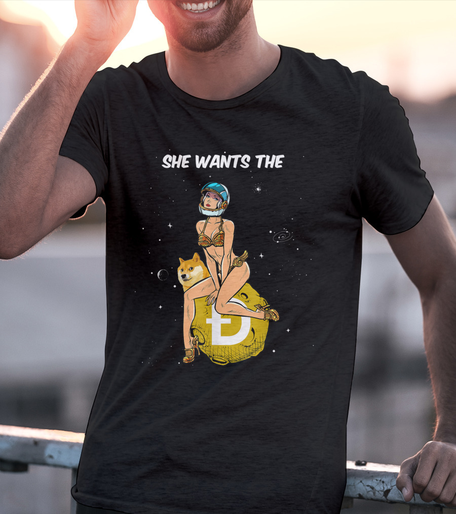 She Wants The Dogecoin Doge Crypto Moon Astronaut Space Girl T-Shirt