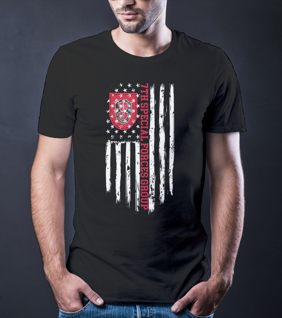 7th Special Forces Group American Flag Badge Emblem T-Shirt