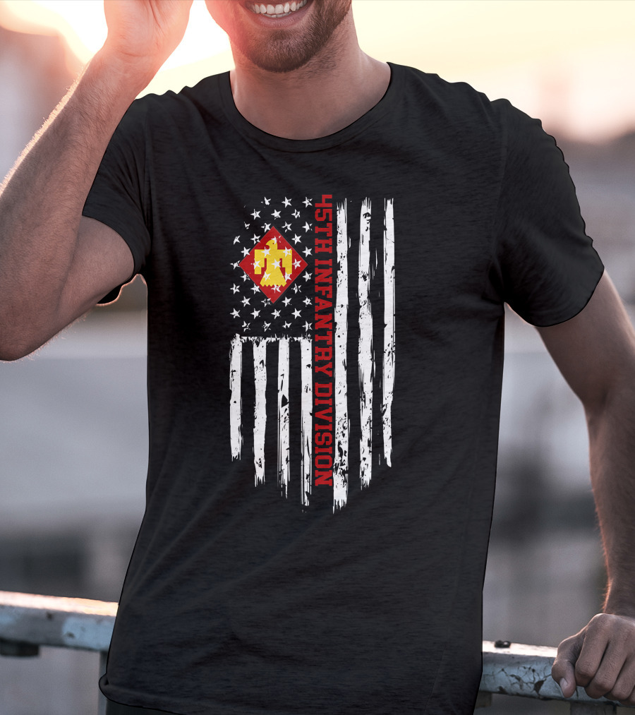 45th Infantry Division American Flag Distressed T-Shirt