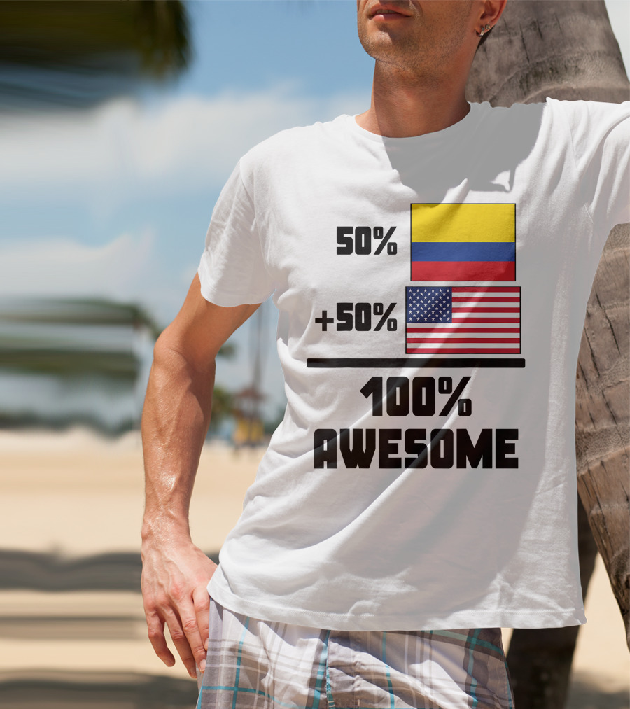 50 Colombian 50 American Flags 100 Awesome T-Shirt