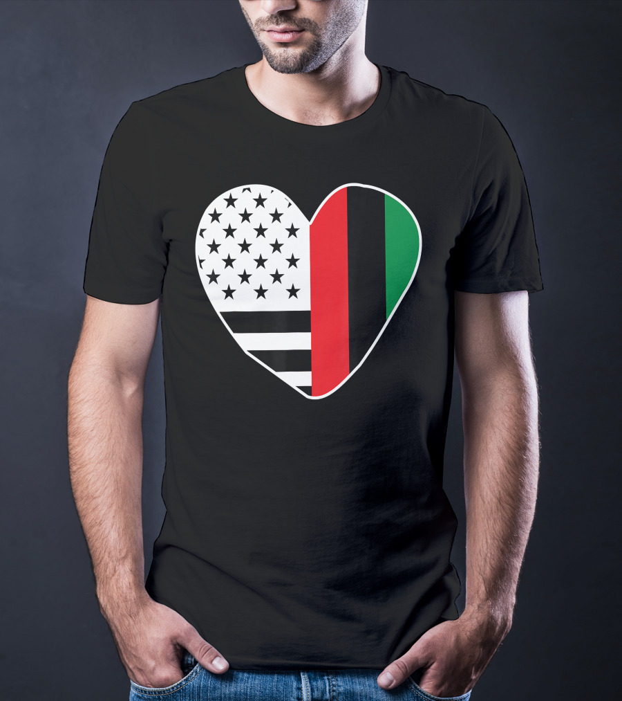 African American Black History Month Heart With USA And Pan-African Colors T-Shirt