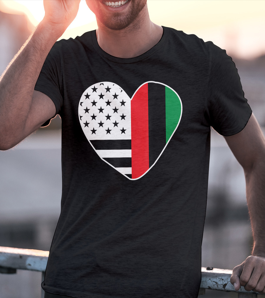 African American Black History Month Heart With USA And Pan-African Colors T-Shirt