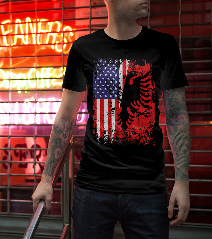 USA American Albania Flag Patriotic Albanian American Flag T-Shirt