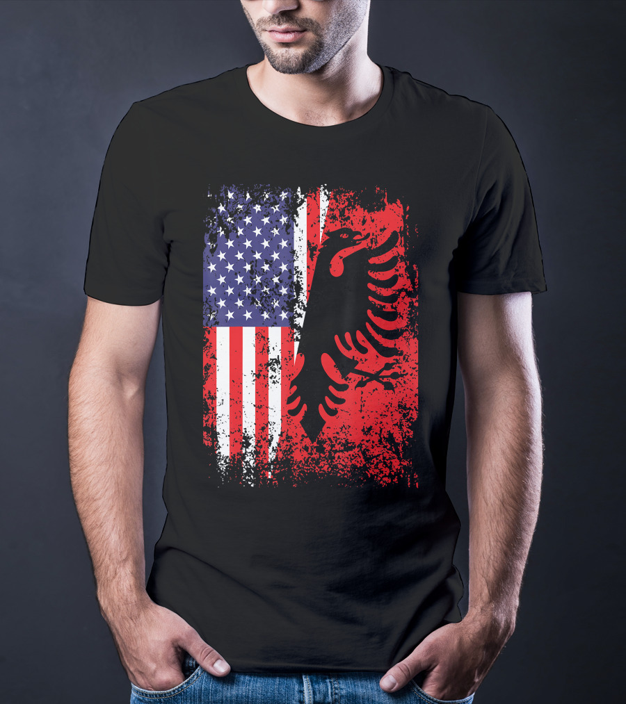 USA American Albania Flag Patriotic Albanian American Flag T-Shirt