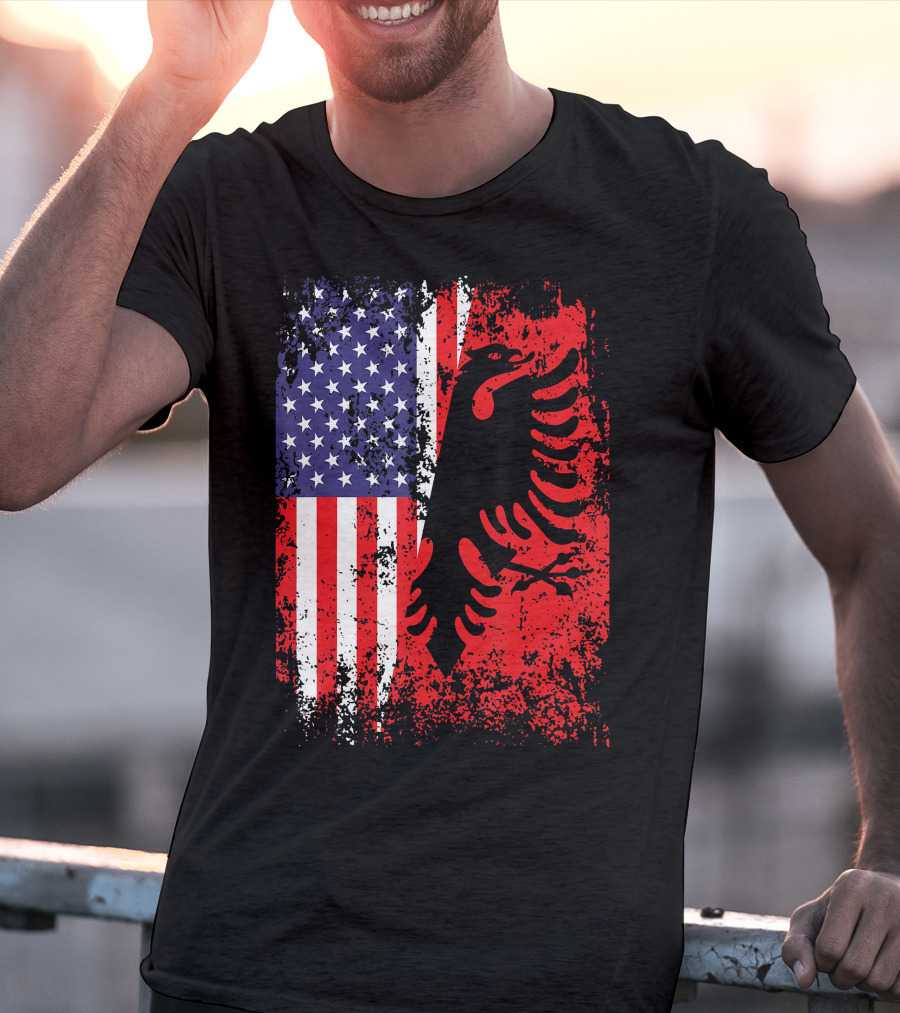 USA American Albania Flag Patriotic Albanian American Flag T-Shirt