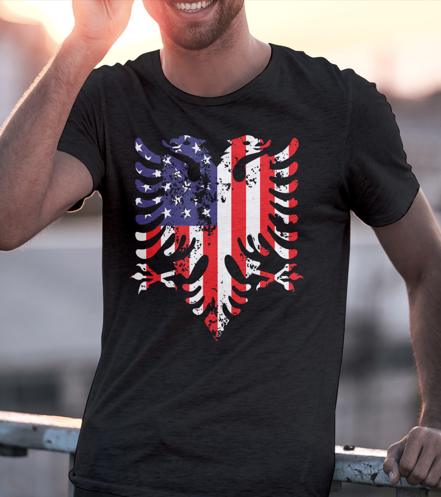 Albanian Eagle American Flag USA Albania Iconic T-Shirt