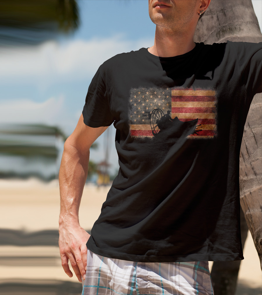 American Flag Airboat Racing Silhouette Over Rustic America T-Shirt