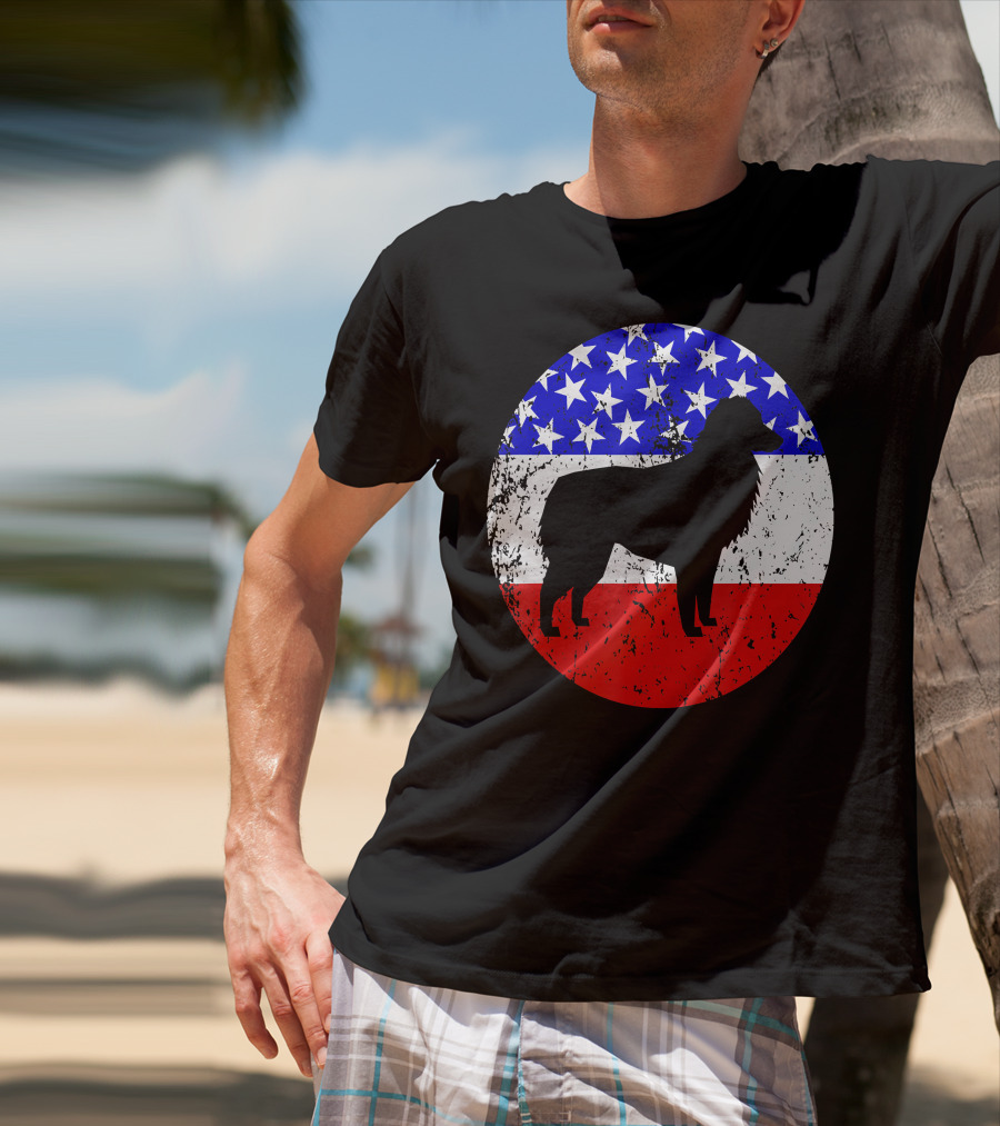 American Flag Australian Shepherd Silhouette Vintage Aussie Dog T-Shirt