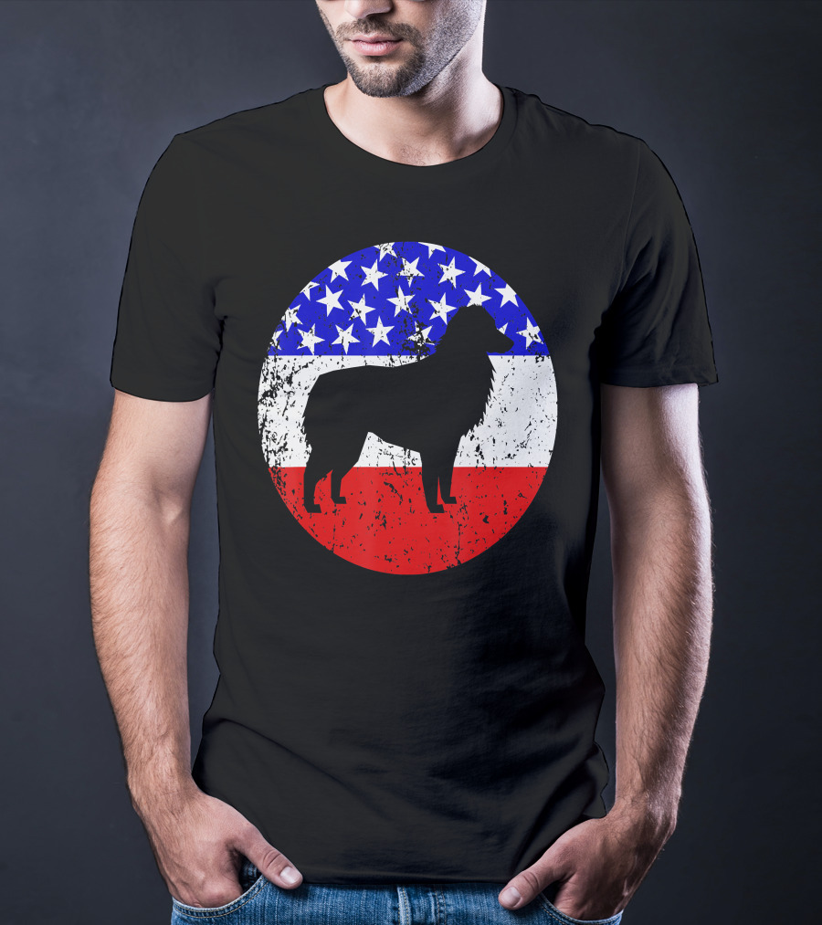 American Flag Australian Shepherd Silhouette Vintage Aussie Dog T-Shirt