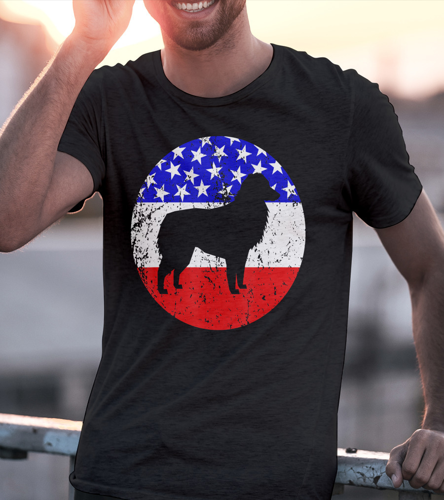 American Flag Australian Shepherd Silhouette Vintage Aussie Dog T-Shirt