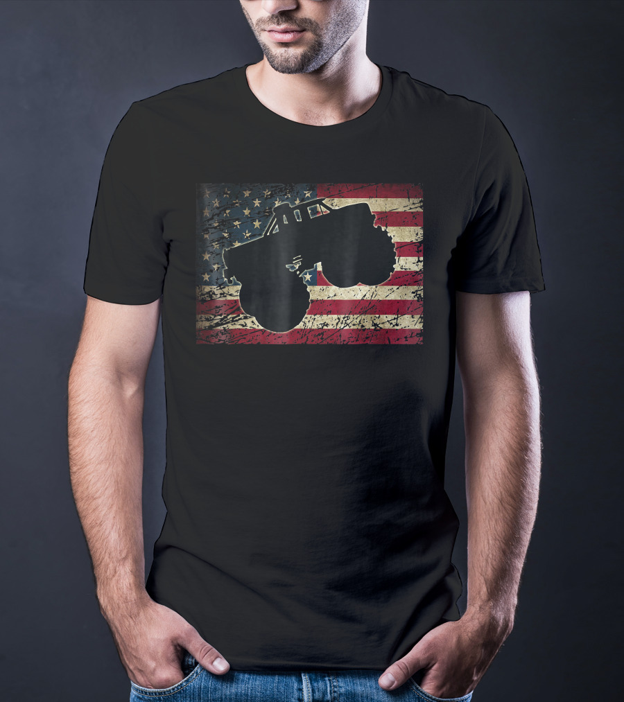 American Flag Monster Truck Silhouette Over T-Shirt