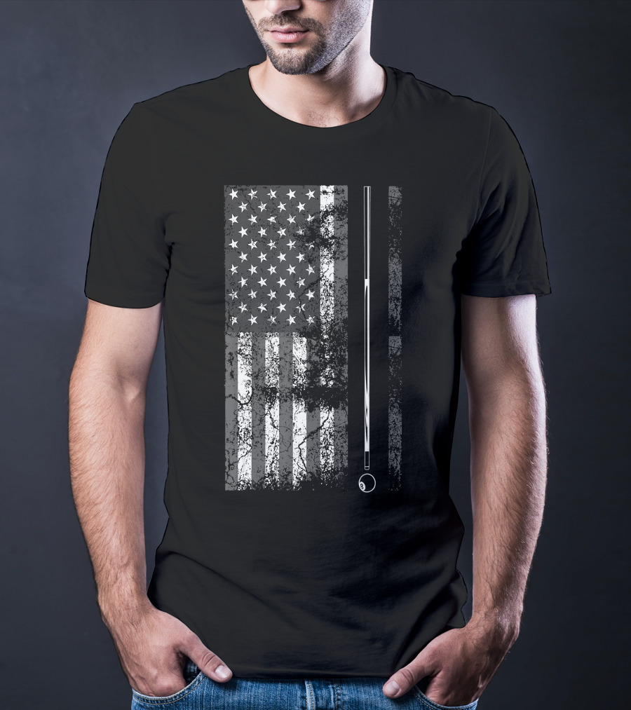 American Flag Billiard Stick Cute Table Game USA T-Shirt