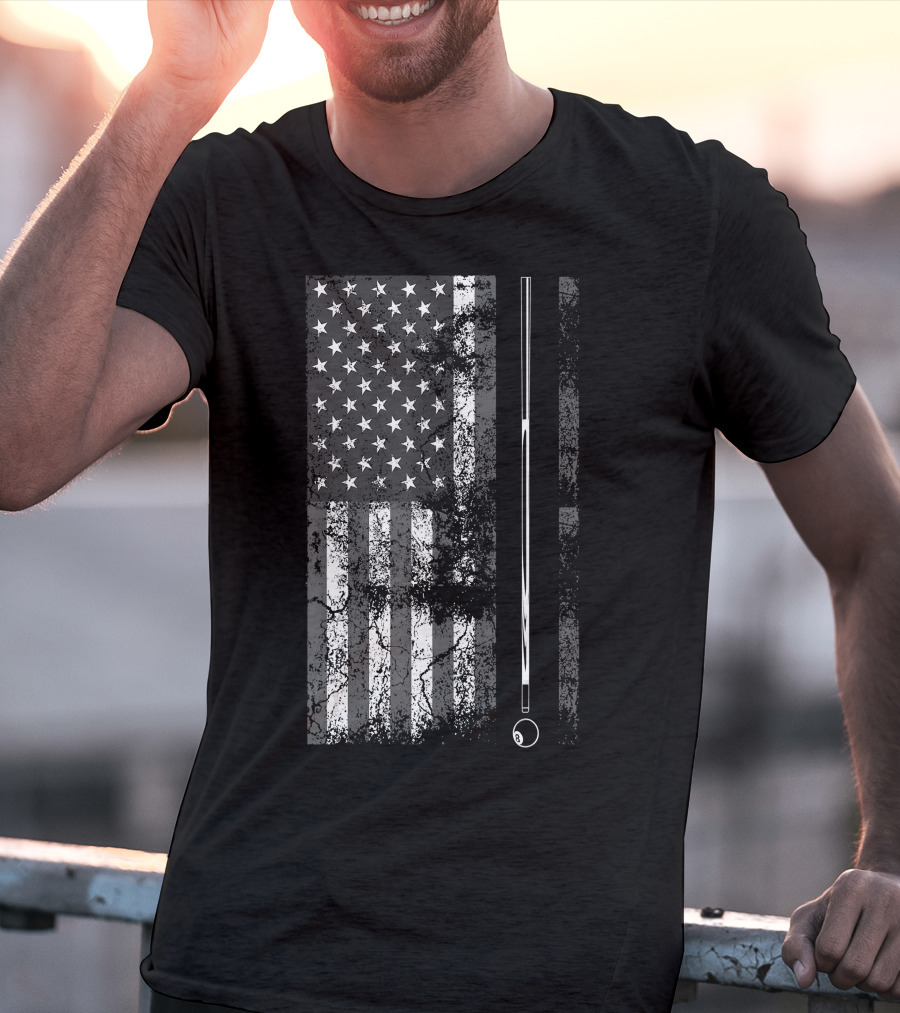 American Flag Billiard Stick Cute Table Game USA T-Shirt