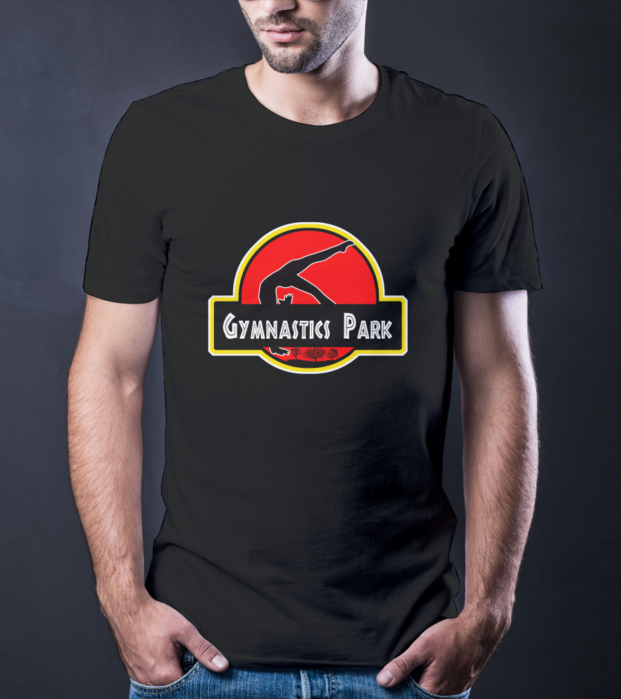 Gymnastics Park Dinosaur Silhouette Red Circle T-Shirt