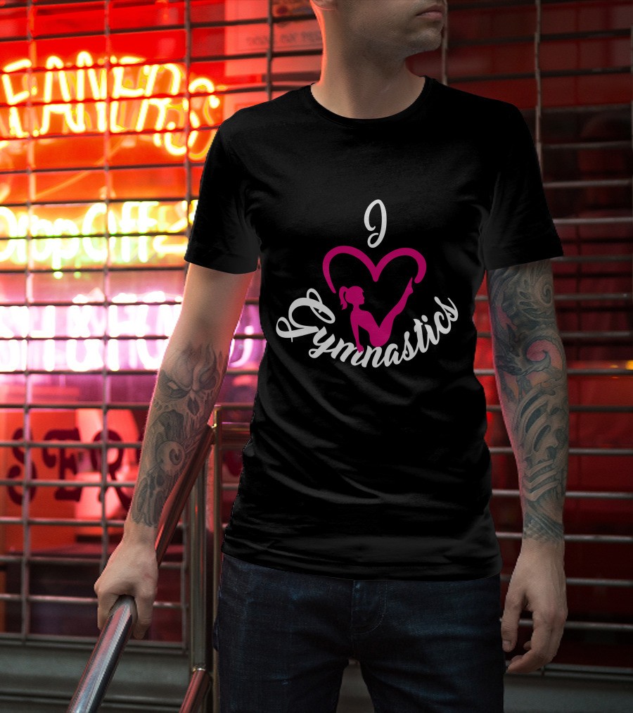 I Love Gymnastics Pink Heart T-Shirt