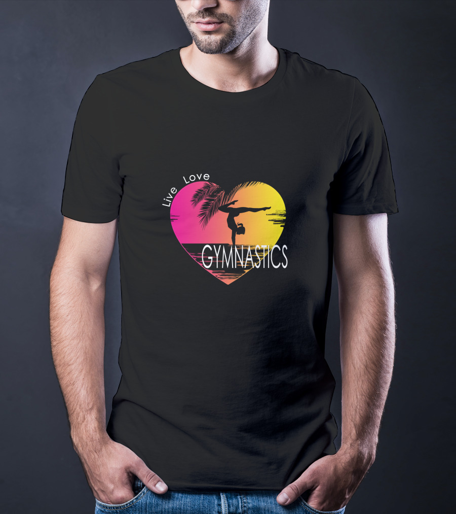 Live Love Gymnastics Heart Sunset T-Shirt