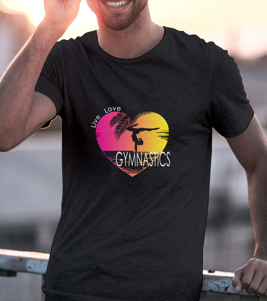 Live Love Gymnastics Heart Sunset T-Shirt