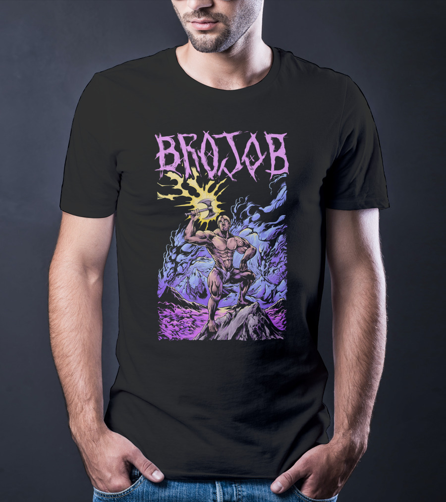 BROJOB Warrior With Axe In Vibrant Mountain Landscape T-Shirt