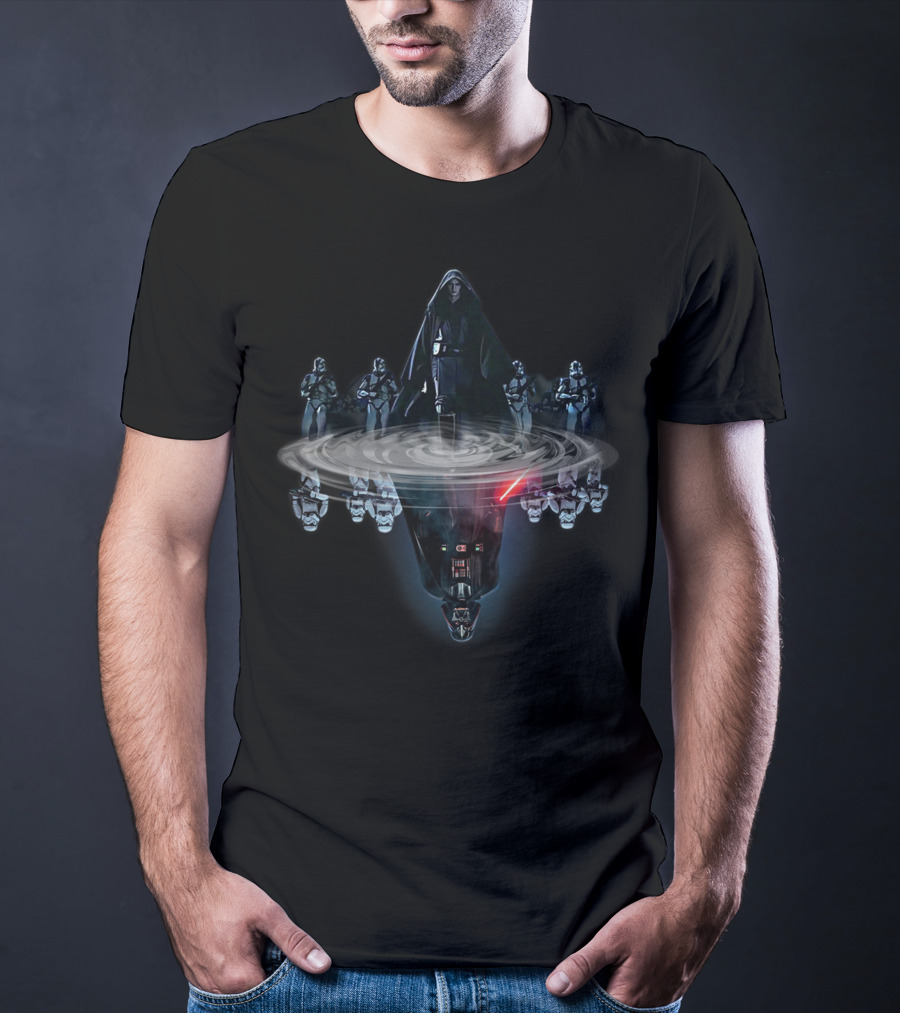 Anakin Skywalker Darth Vader Reflection With Stormtroopers And Red Lightsaber T-Shirt