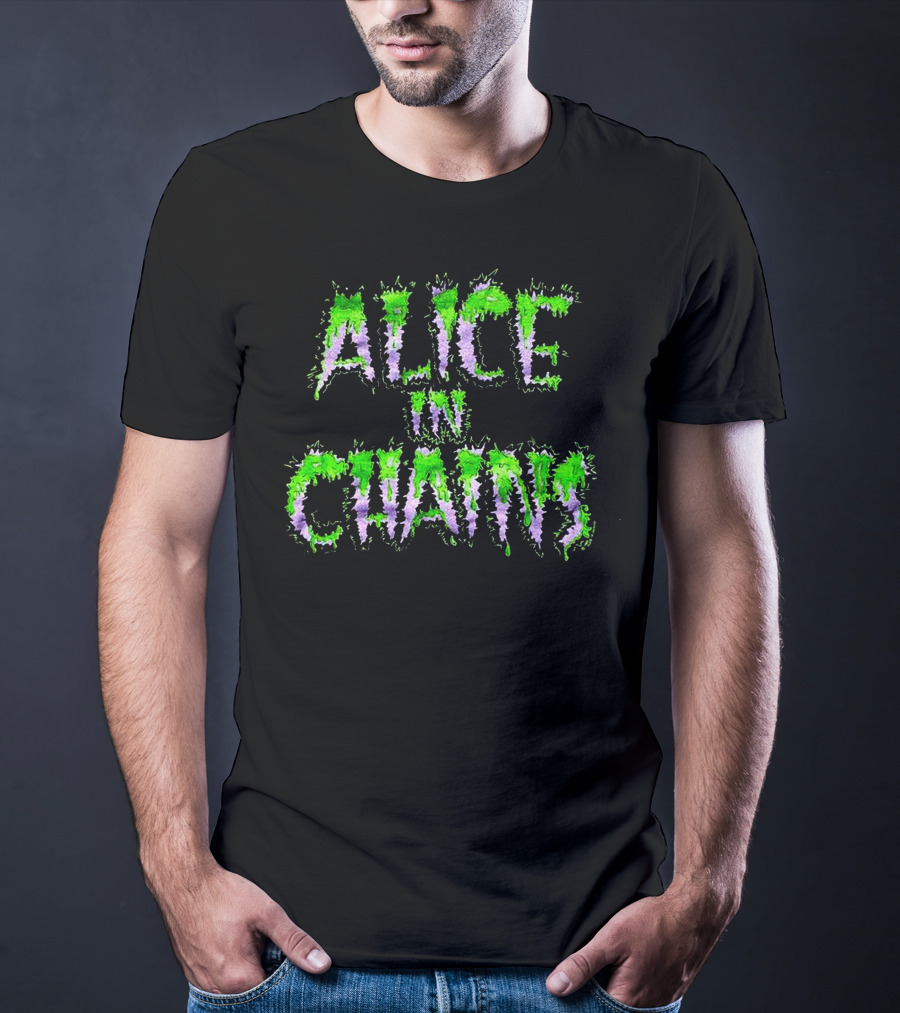 Alice In Chains Grunge Psychedelic Green And Purple Text T-Shirt