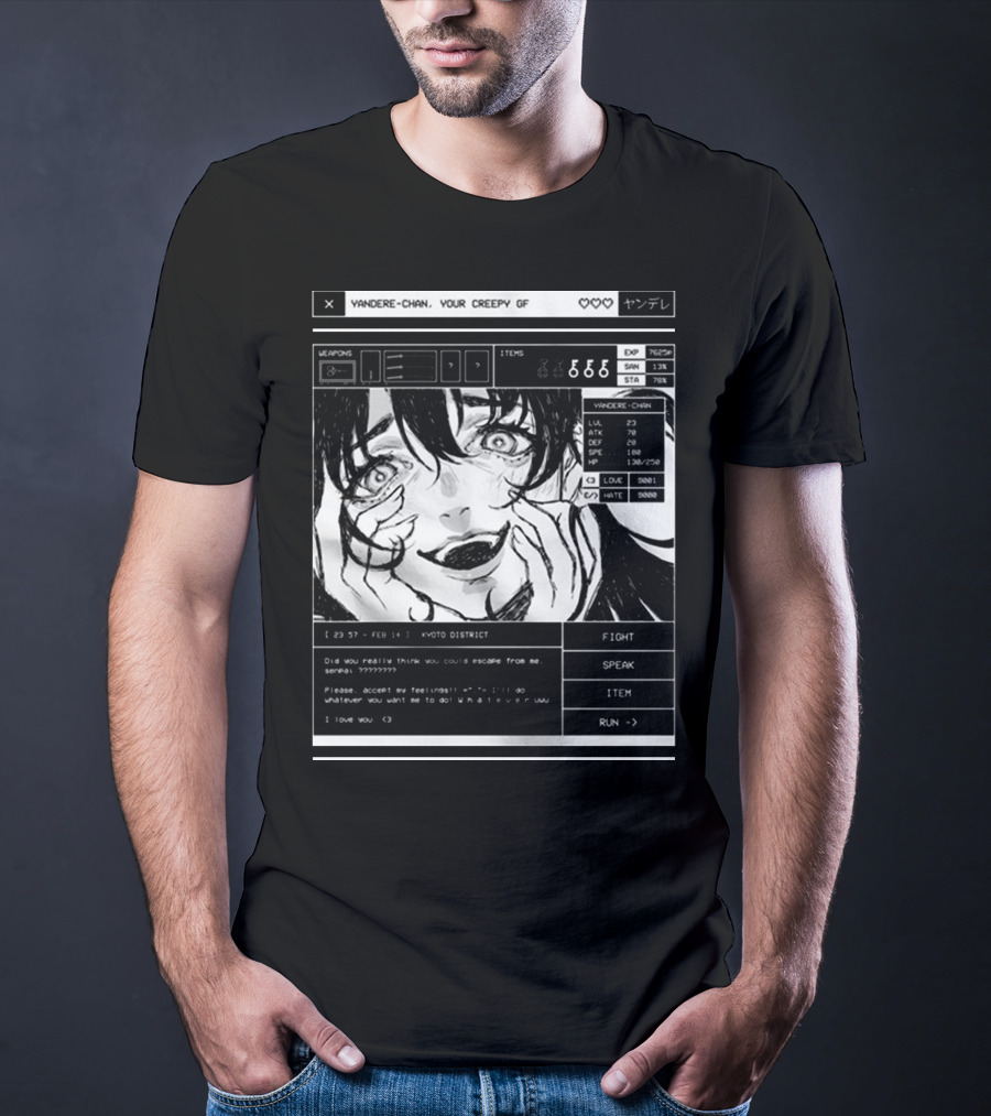 Yandere-Chan Your Creepy GF Video Game Style Art With Kyoto District Message T-Shirt