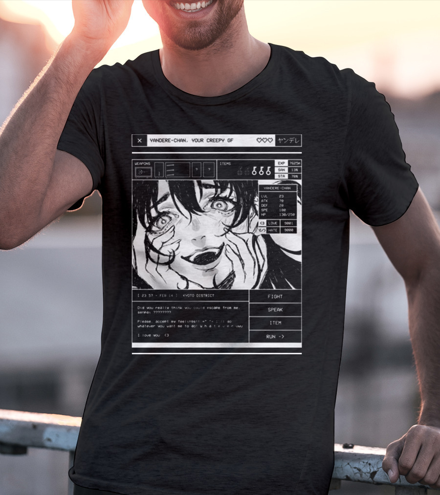 Yandere-Chan Your Creepy GF Video Game Style Art With Kyoto District Message T-Shirt