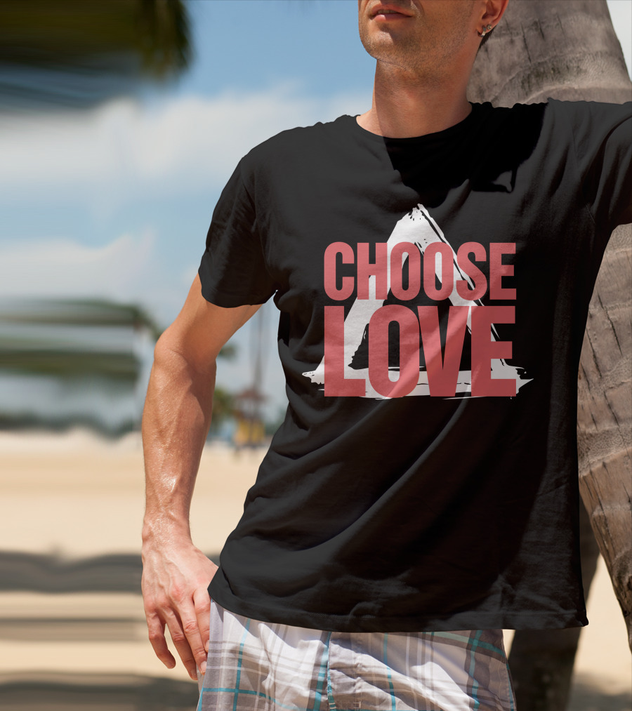 CHOOSE LOVE Merch Pink Text On Triangle Brushstroke T-Shirt