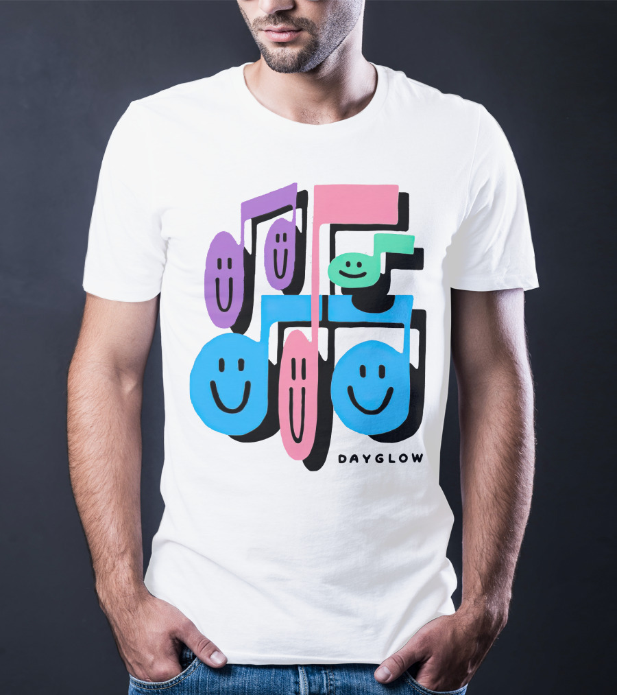 Dayglow Smiling Musical Notes Colorful T-Shirt