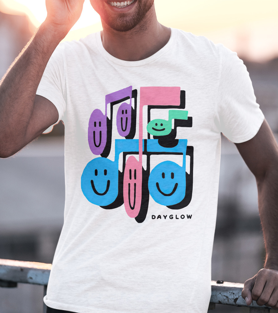 Dayglow Smiling Musical Notes Colorful T-Shirt