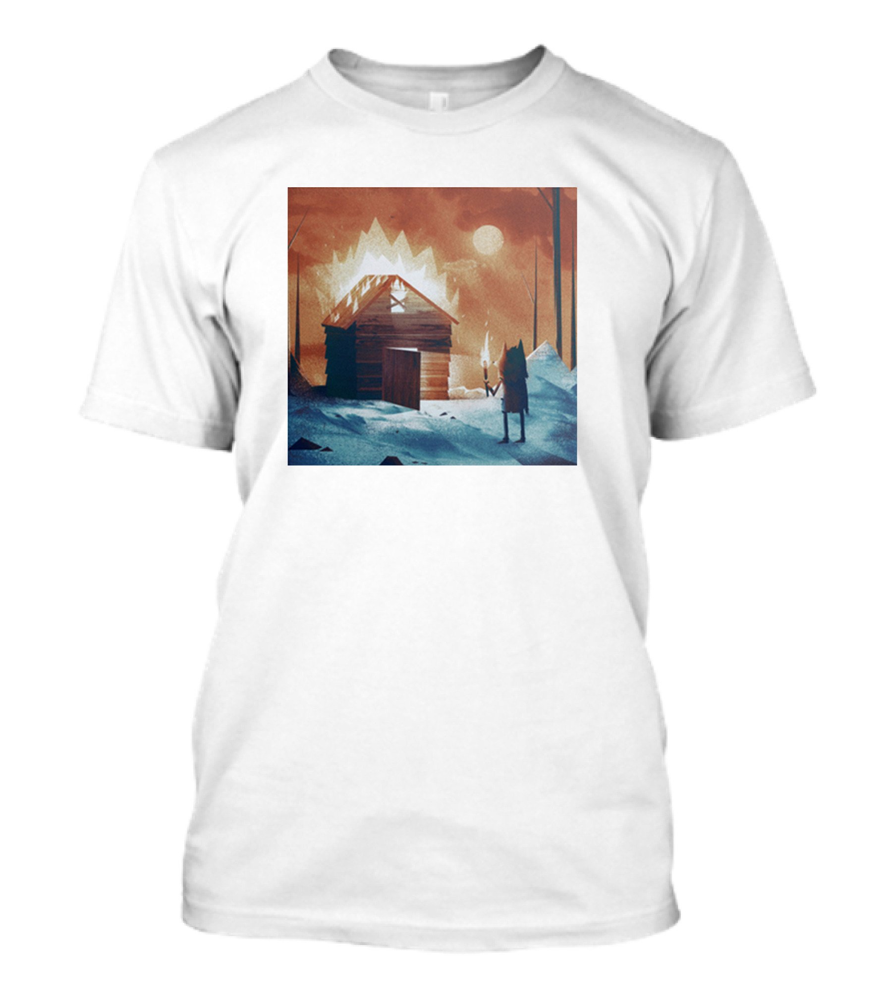 Galleons Merch Cabin Under Twilight With Frozen Forest And Firelight T-Shirt