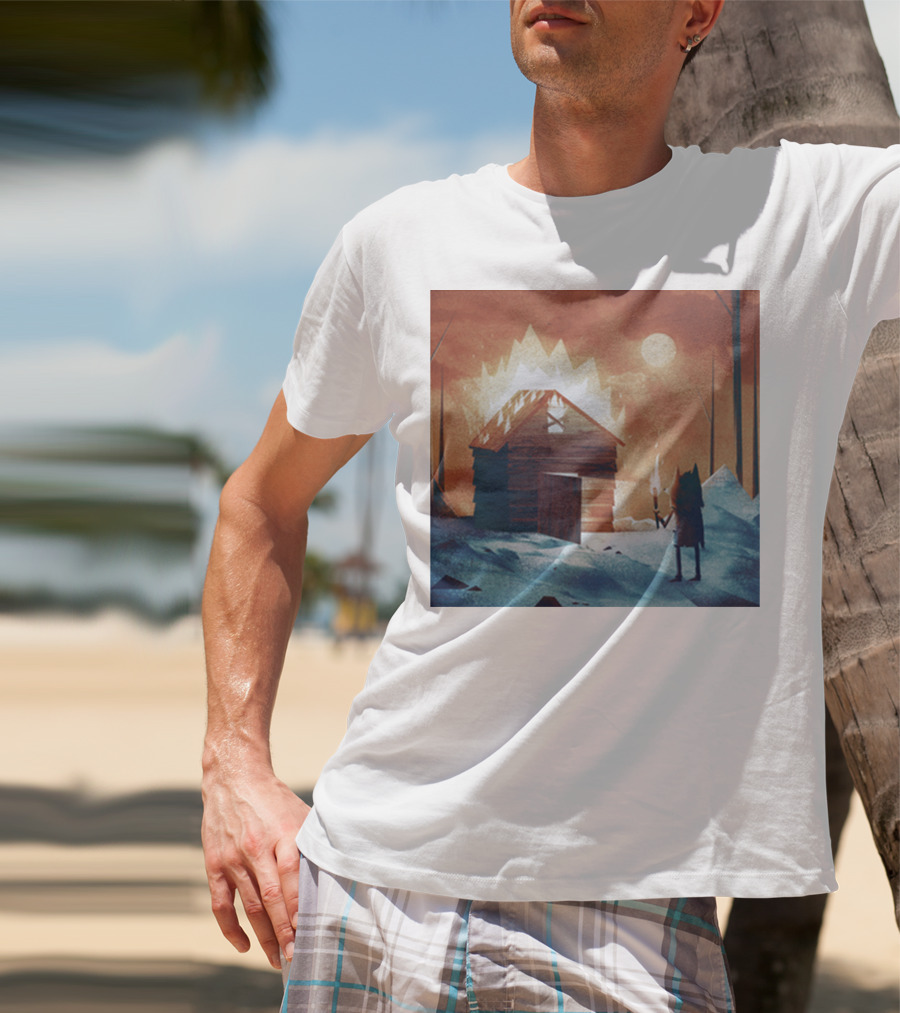 Galleons Merch Cabin Under Twilight With Frozen Forest And Firelight T-Shirt