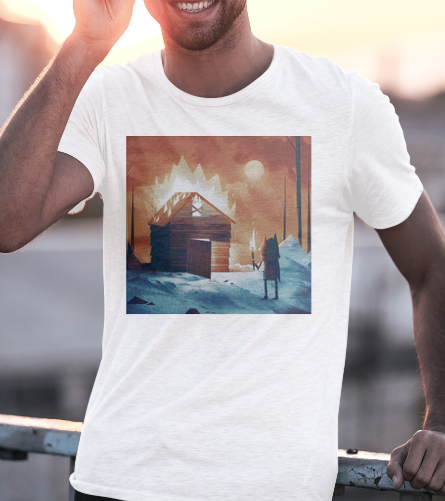 Galleons Merch Cabin Under Twilight With Frozen Forest And Firelight T-Shirt