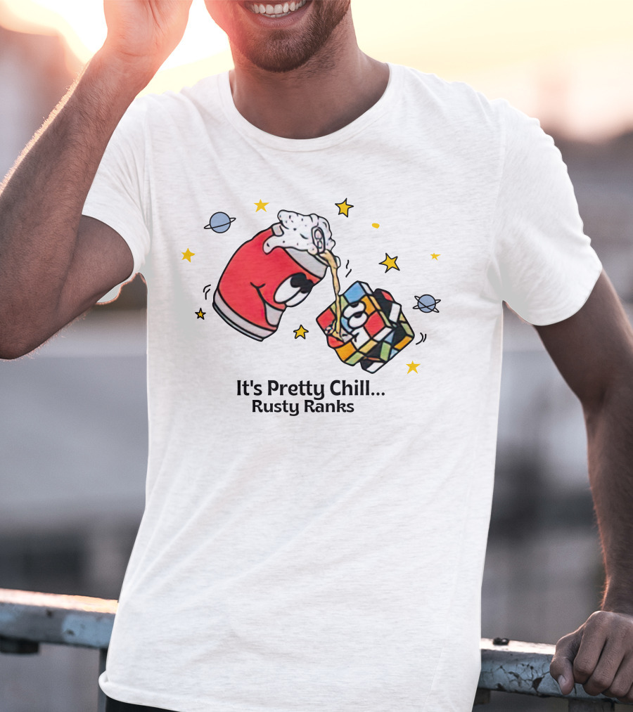 It's Pretty Chill Rusty Ranks Friday Beers Merch Rubik's Cube Planets Stars T-Shirt