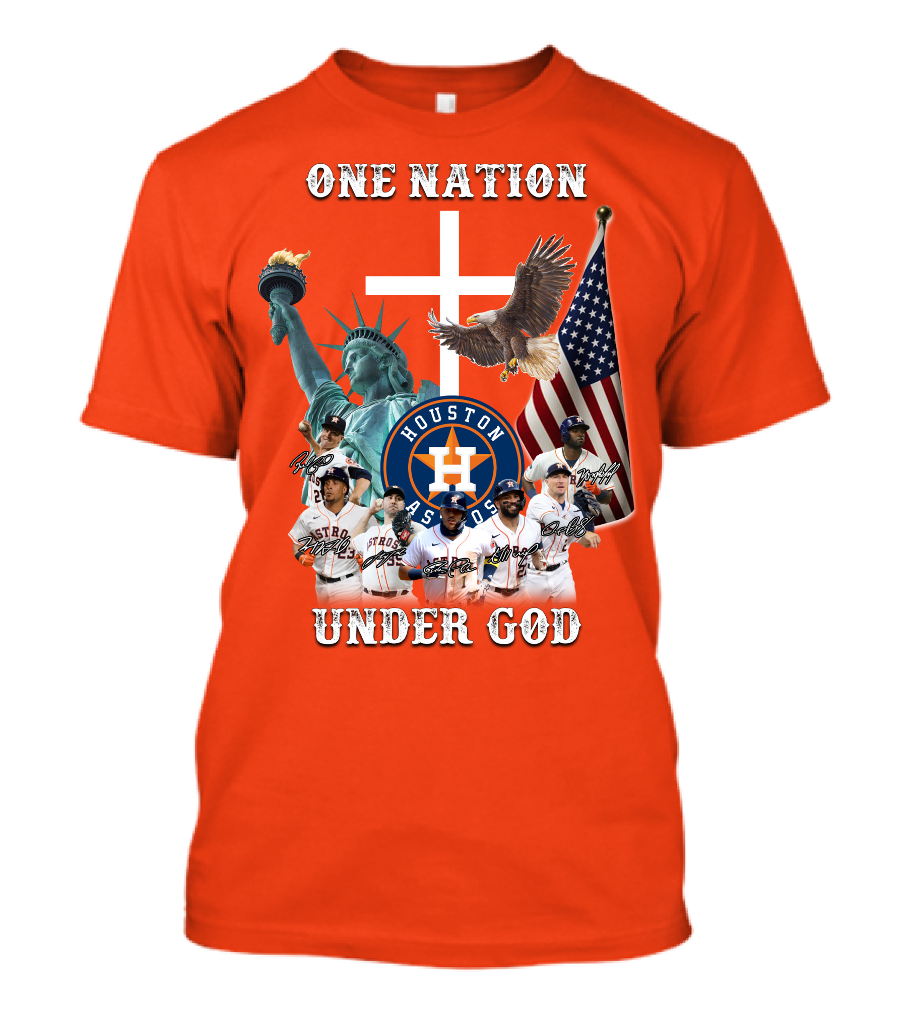 One Nation Under God Houston Astros Statue Of Liberty American Flag T-Shirt