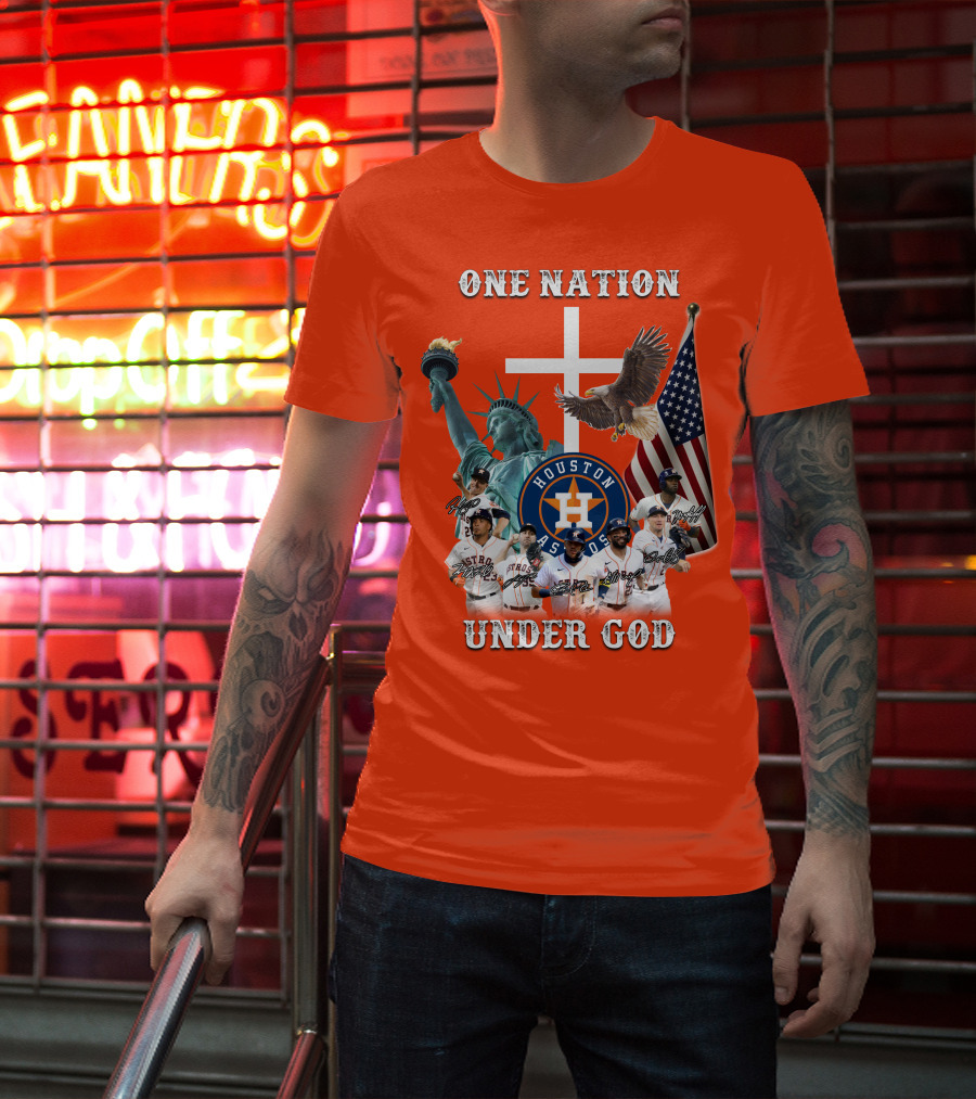 One Nation Under God Houston Astros Statue Of Liberty American Flag T-Shirt