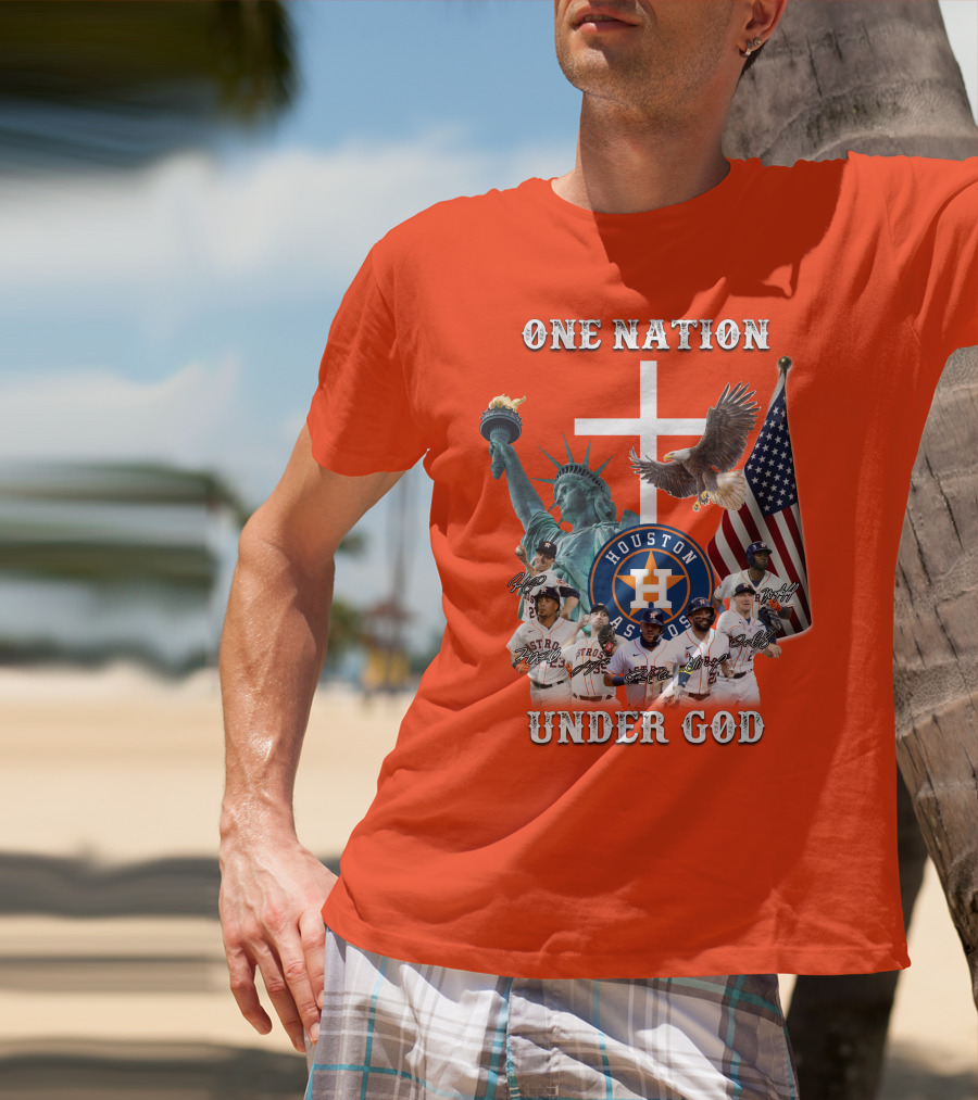 One Nation Under God Houston Astros Statue Of Liberty American Flag T-Shirt