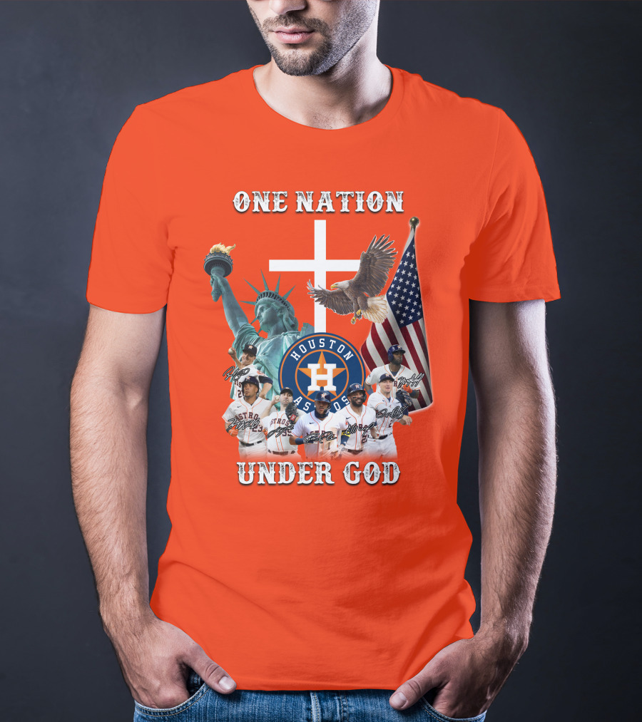One Nation Under God Houston Astros Statue Of Liberty American Flag T-Shirt