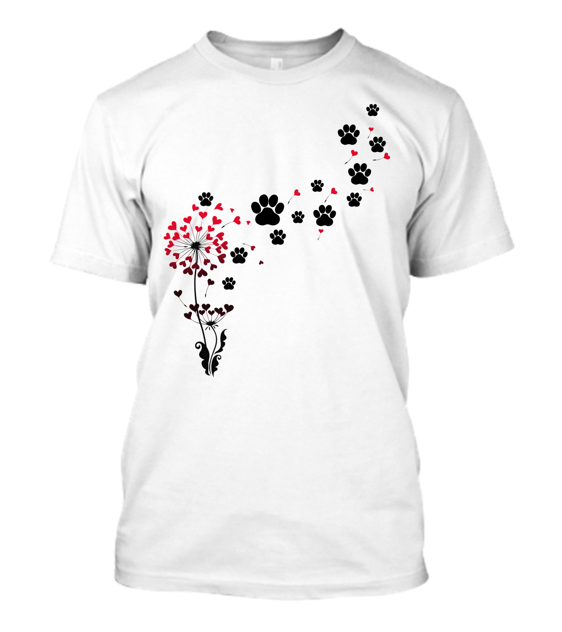 Pawprints And Heart Blossoms Dandelion T-Shirt