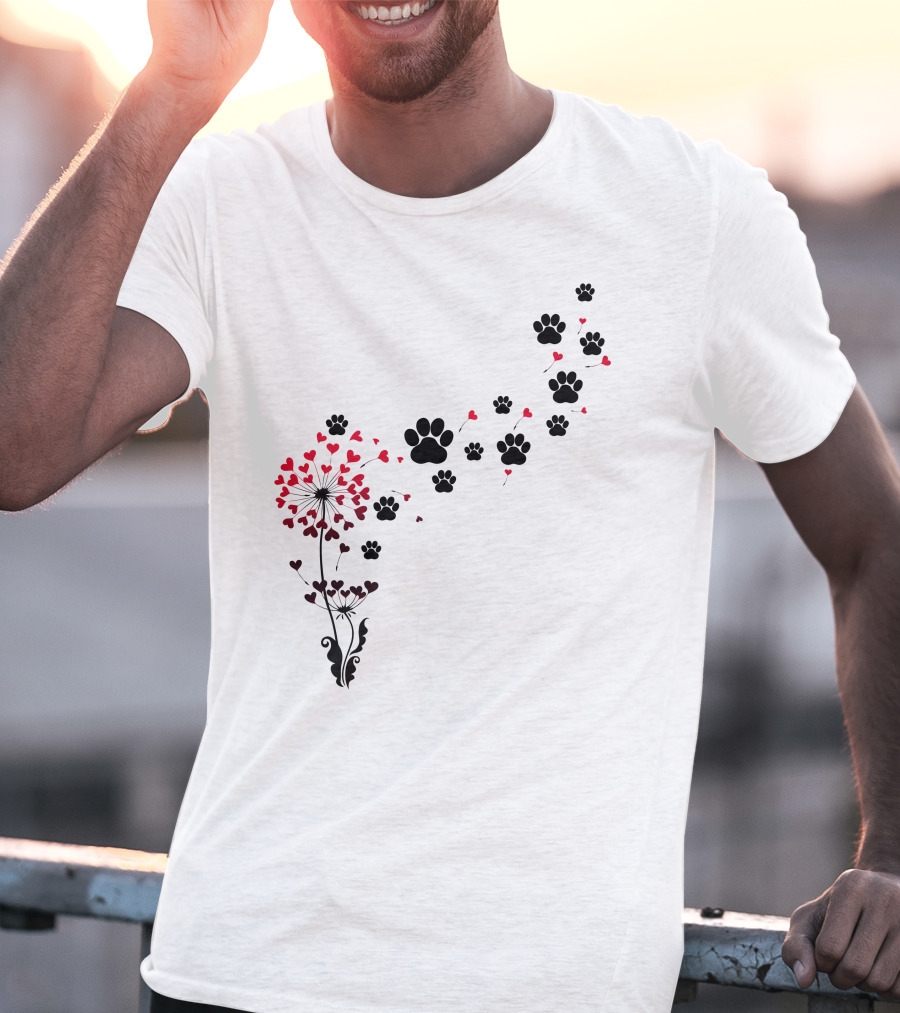 Pawprints And Heart Blossoms Dandelion T-Shirt