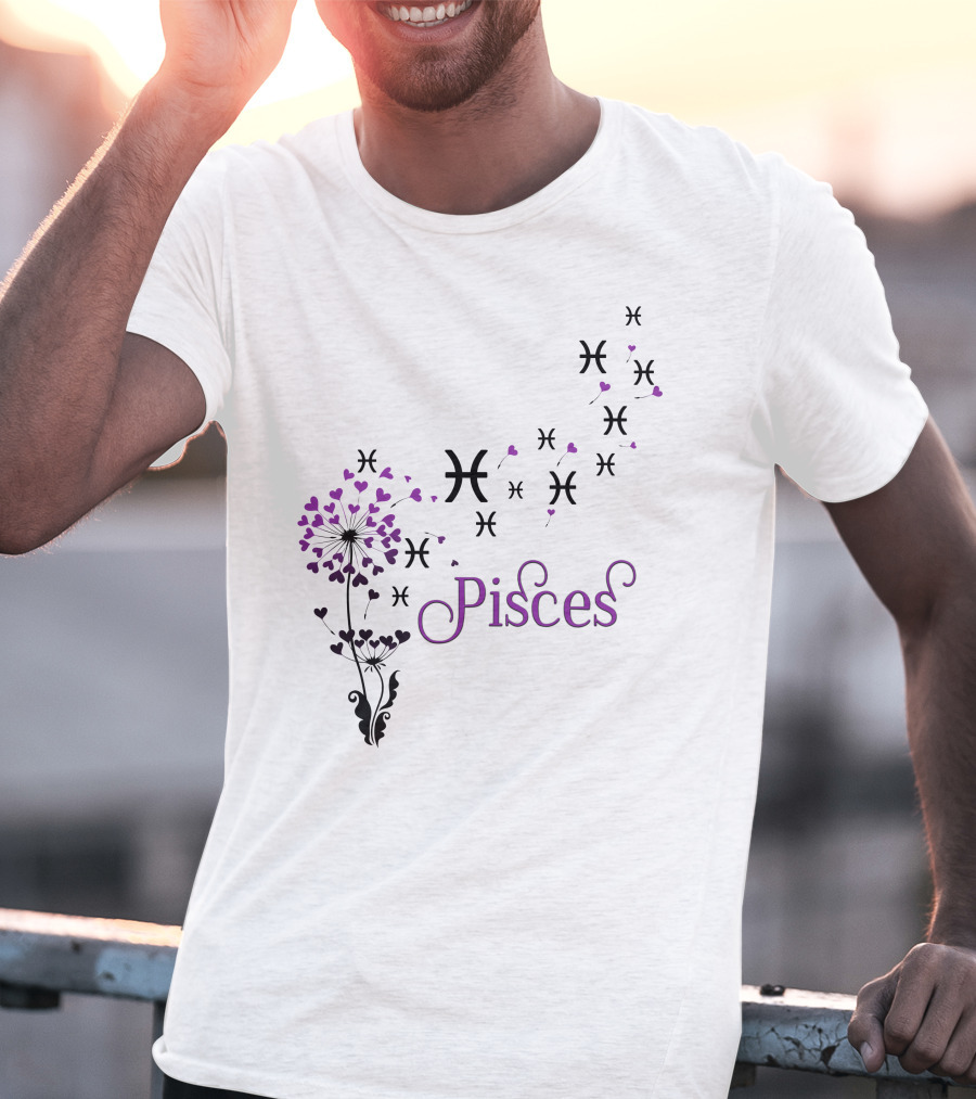 Pisces Symbol With Heart Dandelion T-Shirt