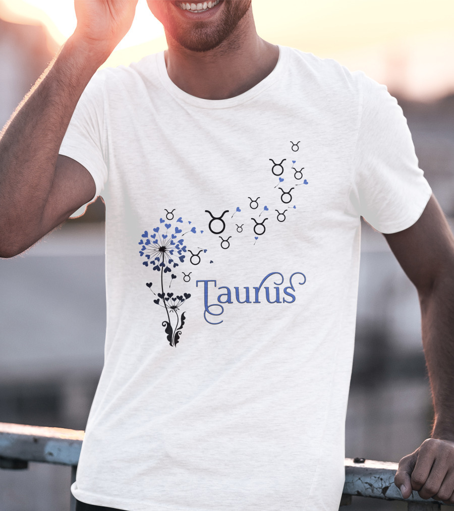 Taurus Zodiac Hearts Flower With Taurus Symbols T-Shirt