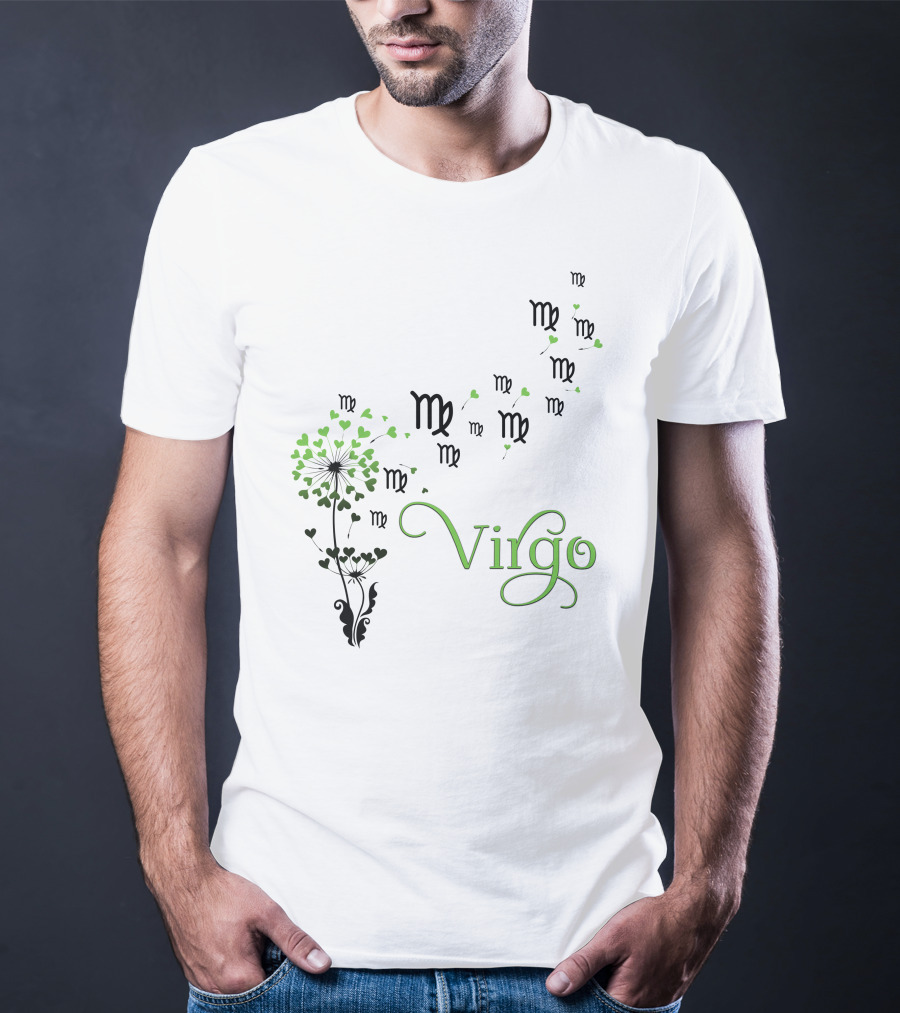 Virgo Zodiac Symbol Flower With Green Heart Leaves T-Shirt